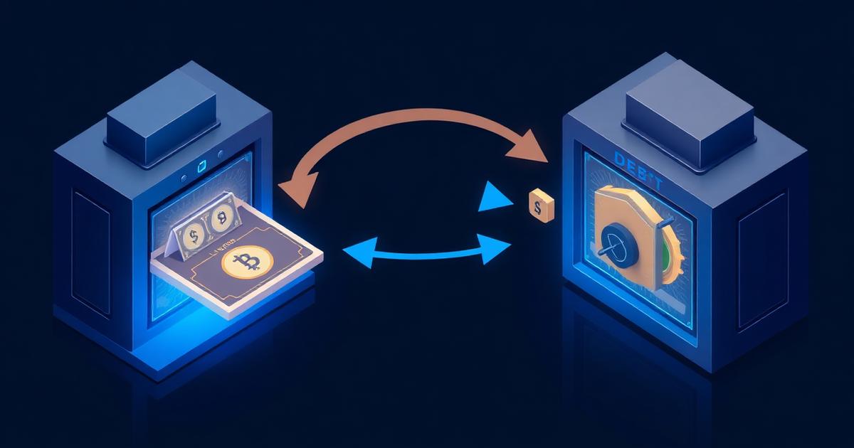 Illustration of a DeFi loan migrating between two lending protocols in one transaction
